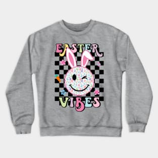 Easter Vibes Smiles Happy Face Bunny Happy Easter Crewneck Sweatshirt